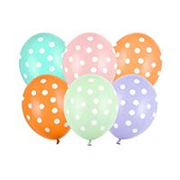  Balony w Kropki 6 szt. na urodziny, 30cm mix pastelowe kolory